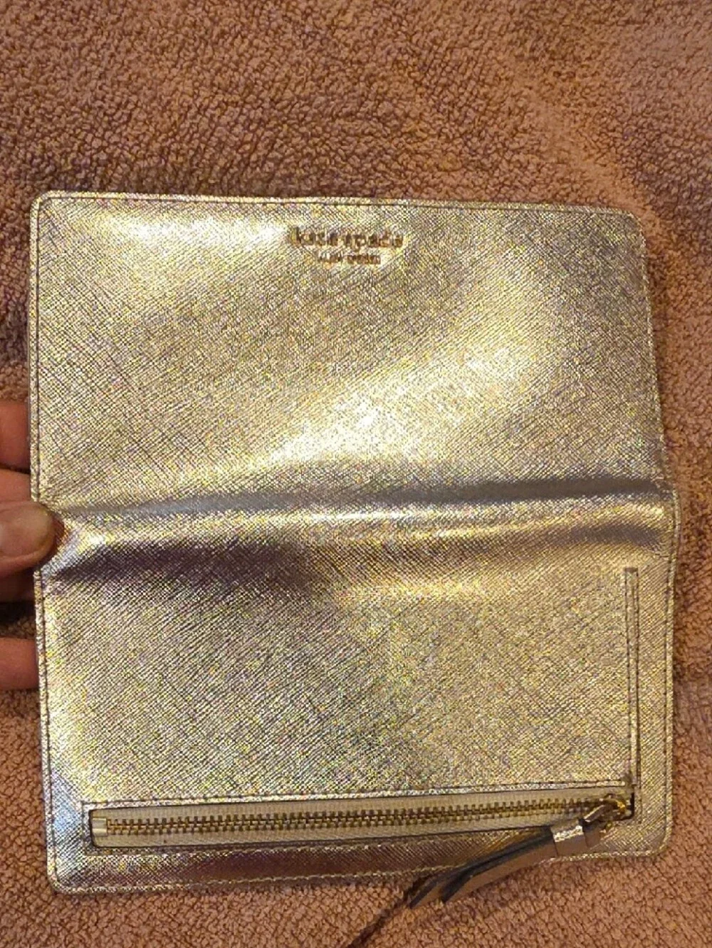 kate spade metallic champagne zip-around continental wallet
